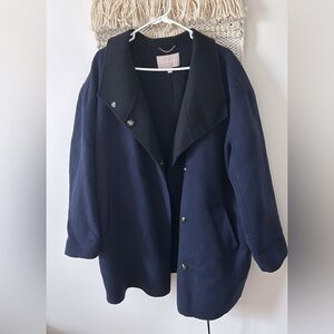 Banana Republic Wool Oversized Top Coat Snap Buttons Navy Black Size XL